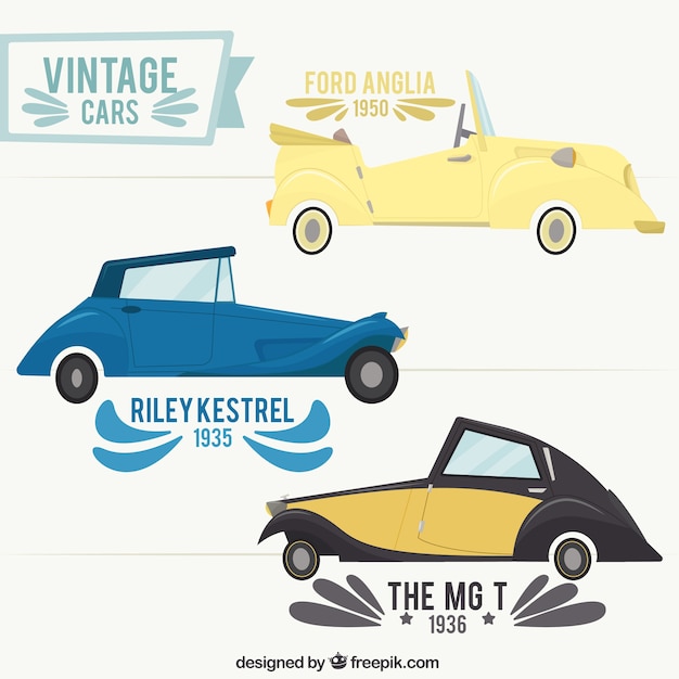 Variety of stylish retro automobiles