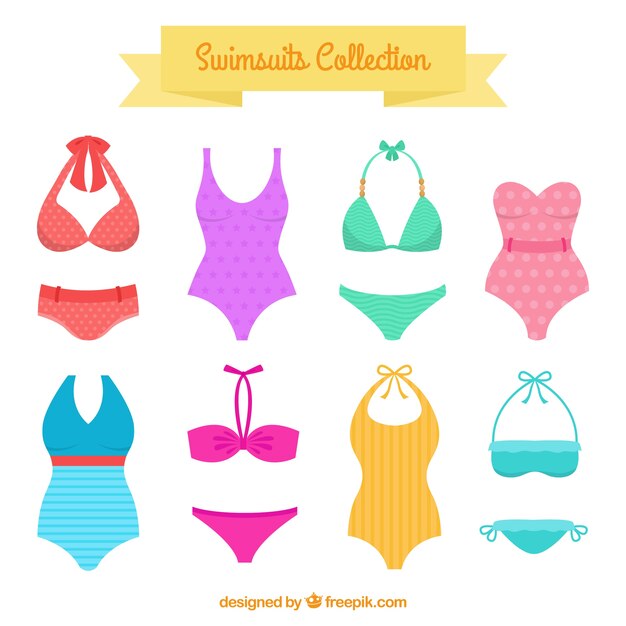 Variety of swimsuits and bikinis 