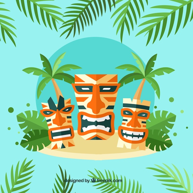Free vector variety of tiki masks on the island
