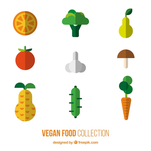 Vettore gratuito varietà di cibo vegetariano in design piatto