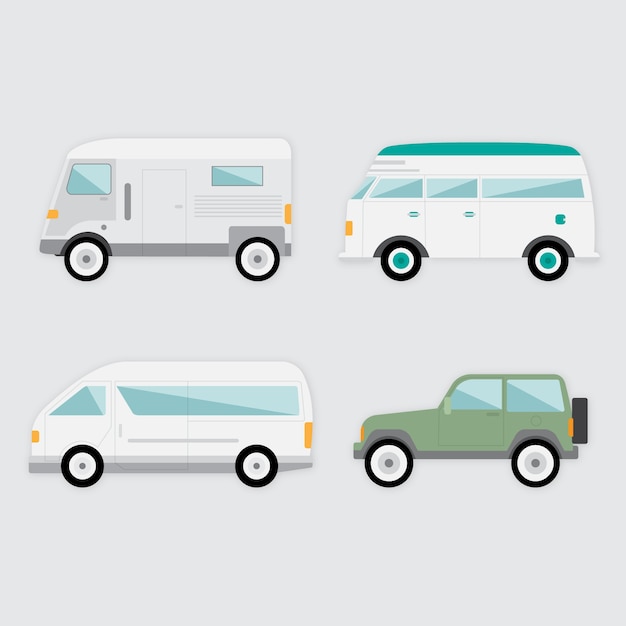 Variety of vehicles in flat design