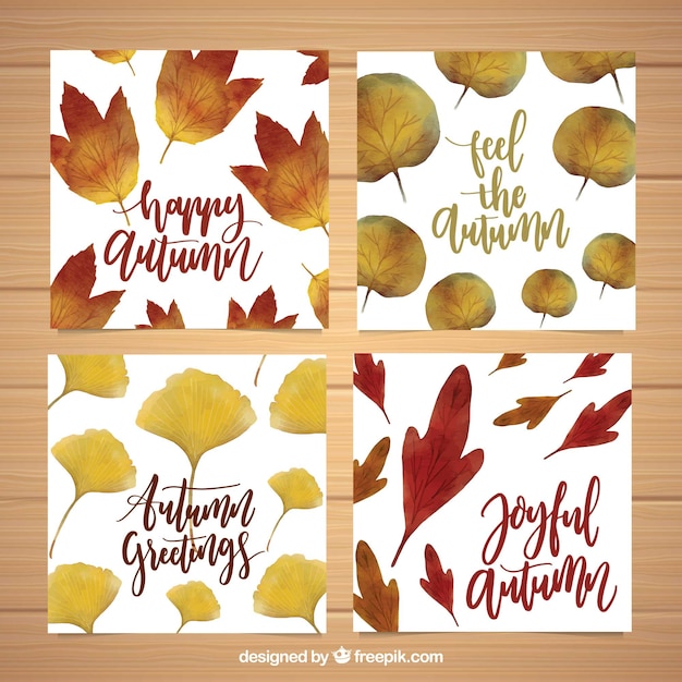 Variety of watercolor cards with autumn leaves