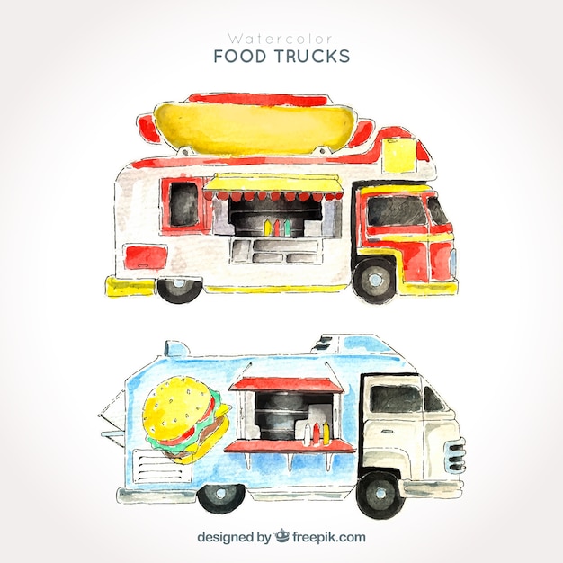 Variety of watercolor food trucks