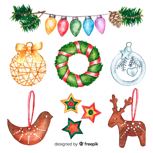 Variety of watercolour christmas decoration