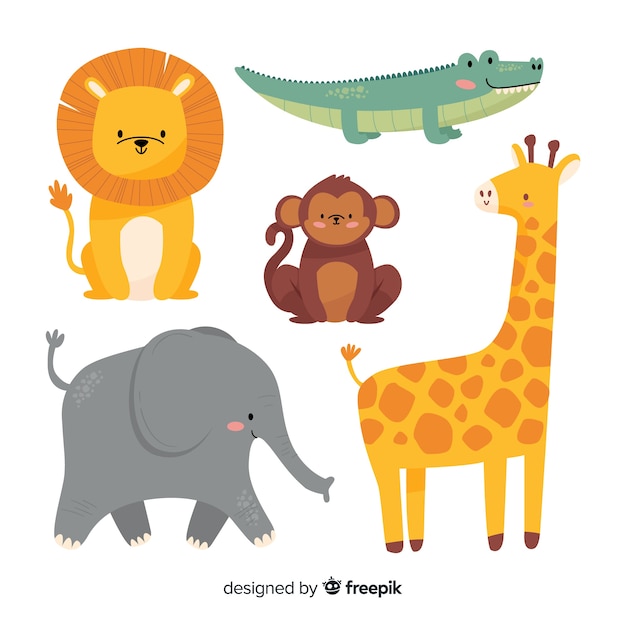 Free vector variety of wildlife in jungle and savanna