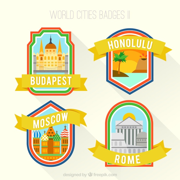 Variety of world cities badges – Free vector download for vector templates