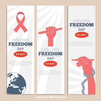 Variety of world press freedom day banners with red elements