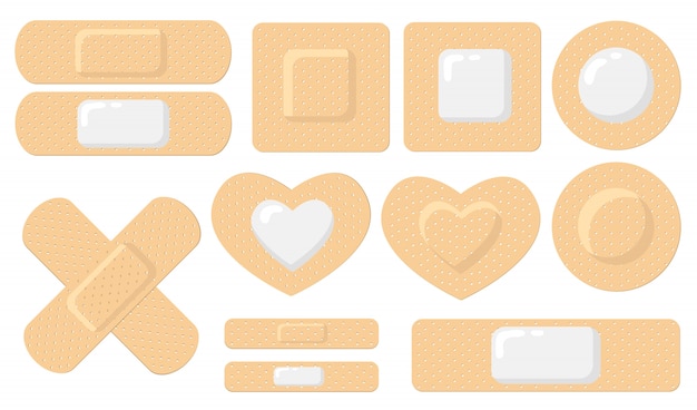 Free vector various adhesive medical plasters flat icon set