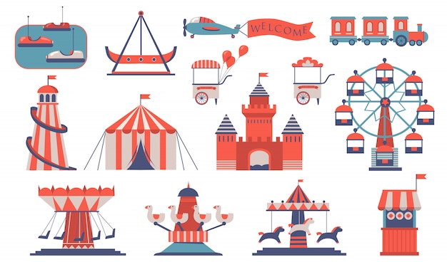 Free vector various amusements and carousels