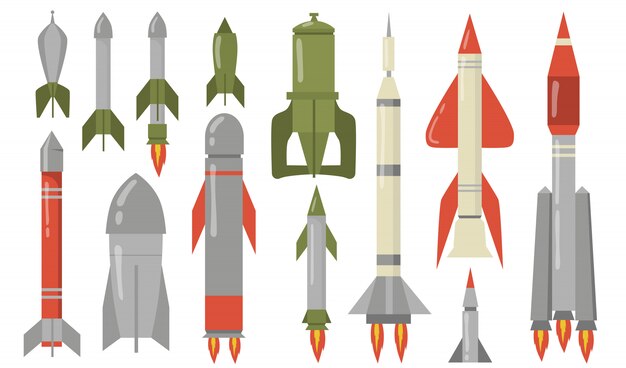 Плоский набор различных баллистических ракет