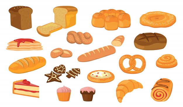 Various breads flat vector collection