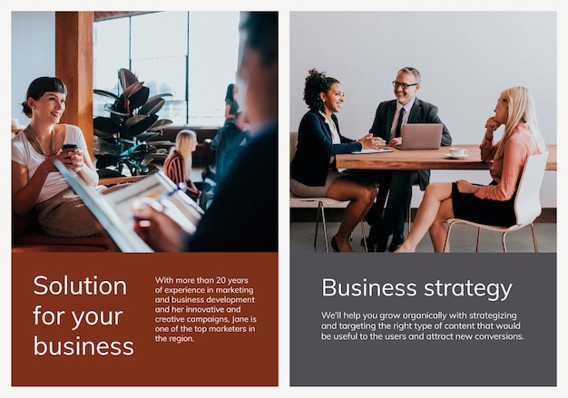 Various business poster templates with people photography set compatible with ai