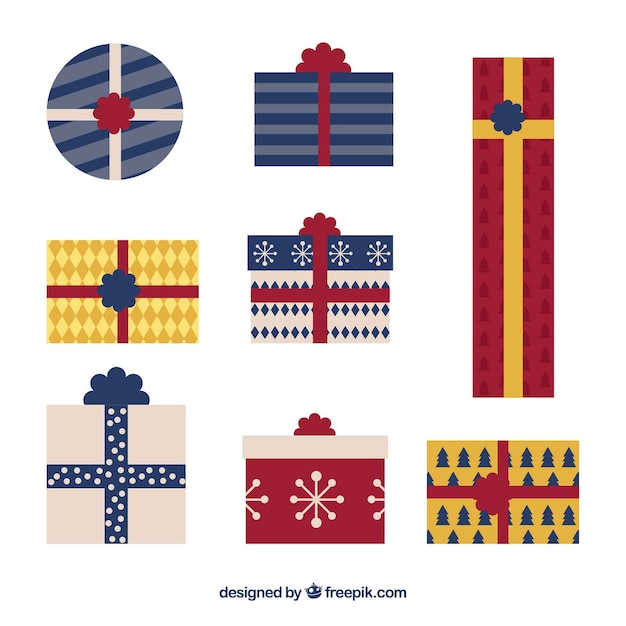 Free vector various christmas gifts in flat design