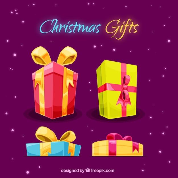 Free vector various christmas gifts with bows