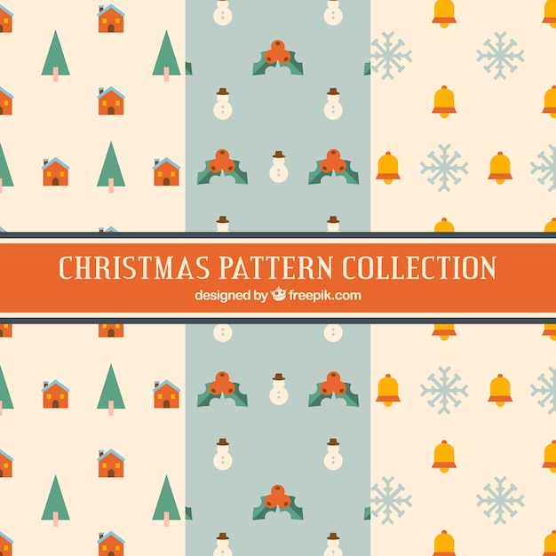 Free vector various christmas patterns in flat design