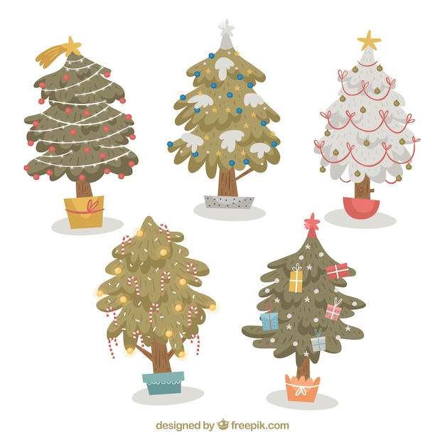 Free vector various christmas trees in vintage style