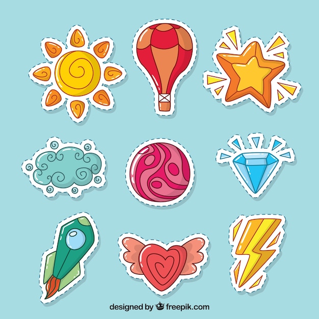 Free vector various colored hand drawn stickers