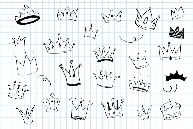 Various crowns doodle illustration vector