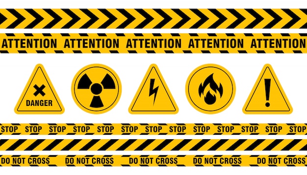 Free vector various danger ribbon and sign set