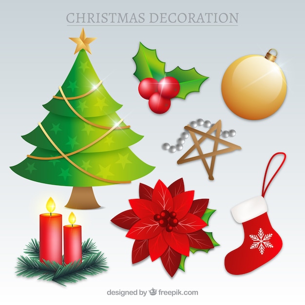 Free vector various decorative christmas items