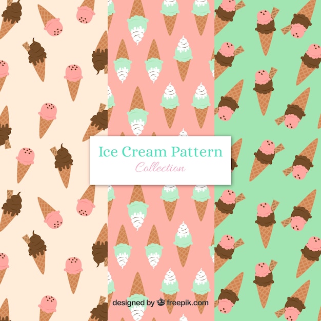 Various decorative patterns with flat ice cream cones