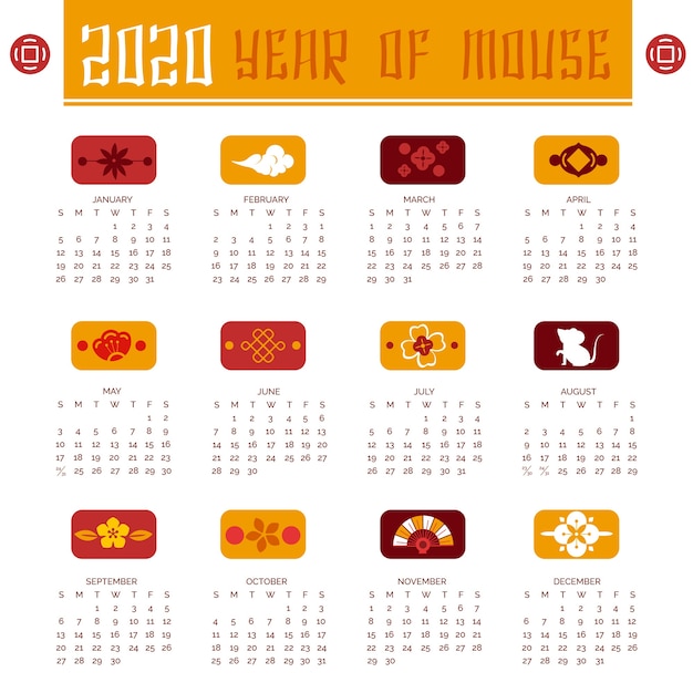 Various drawing on every month on chinese new year calendar