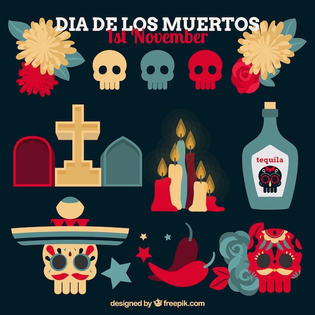 Free vector various elements of the day of the dead