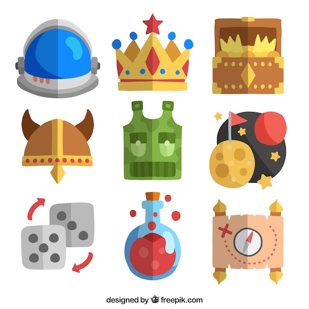 Free vector various elements of video games in flat design