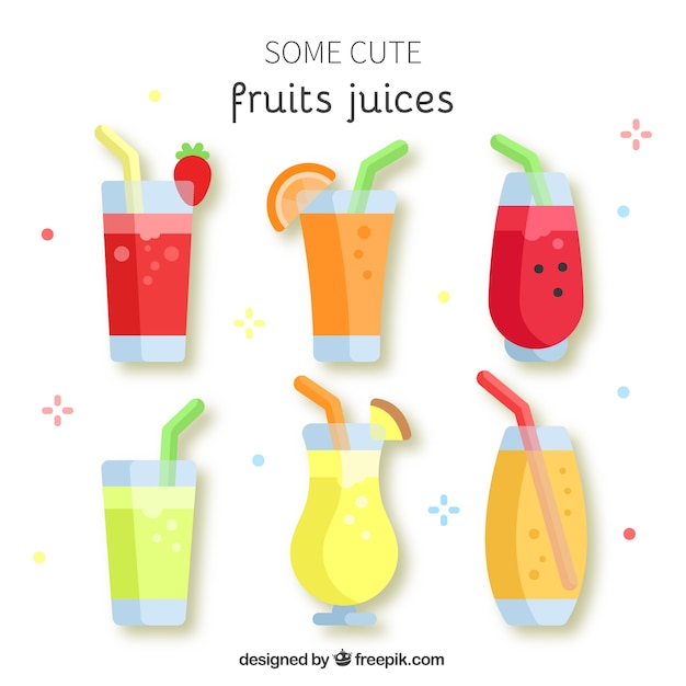 Free vector various flat fruit juices