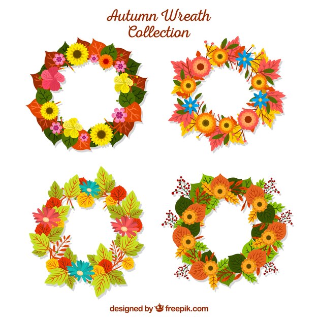 Various floral autumn wreaths