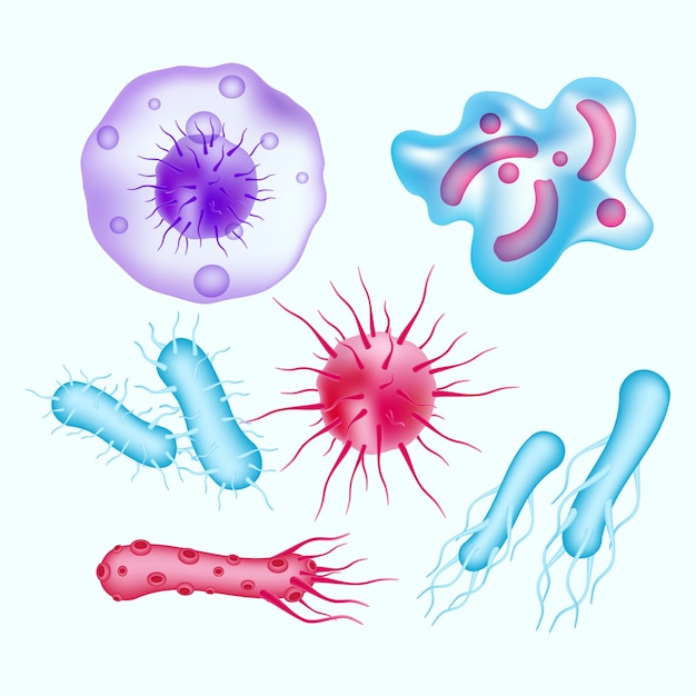 Varie forme di stile realistico di virus pandemico