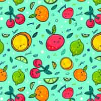 Free vector various fruits with faces seamless pattern