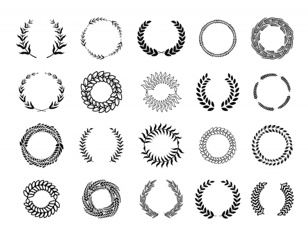 Various Greek round branch wreathes set