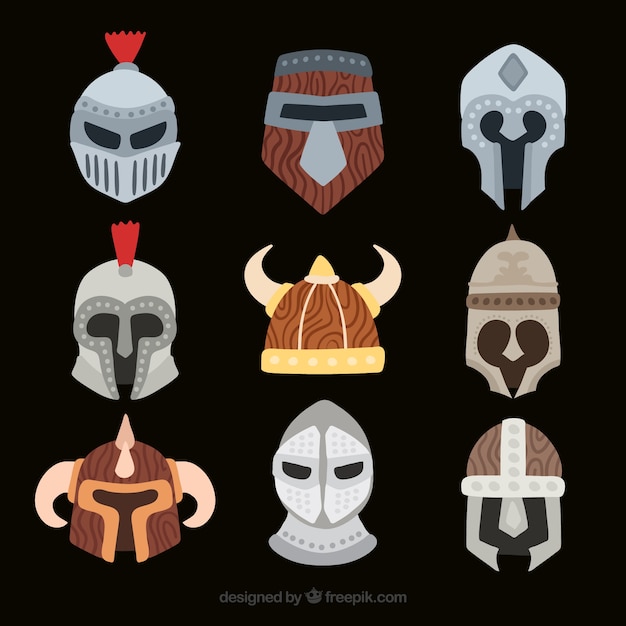 Various hand drawn armor helmets