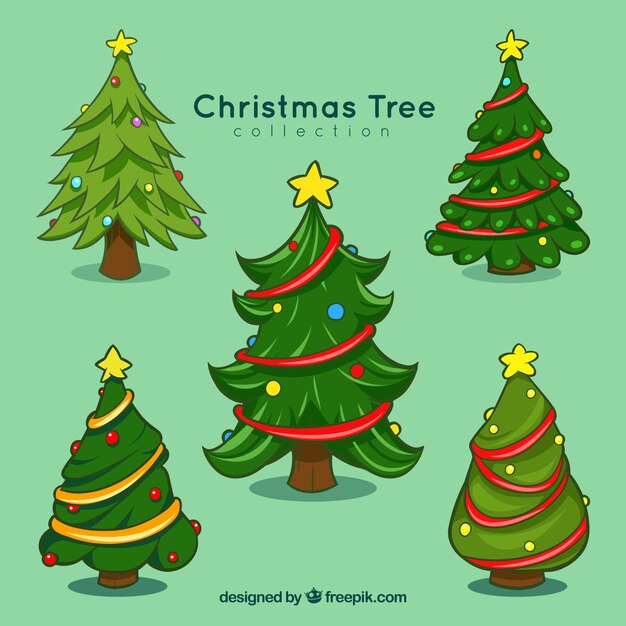 Various hand drawn christmas trees