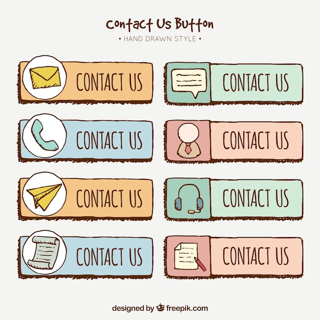 Free vector various hand drawn contact buttons