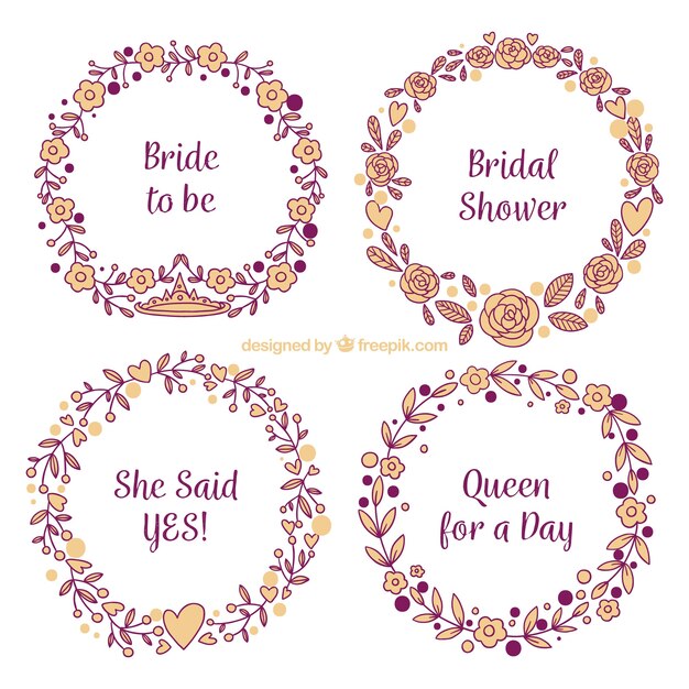 Various hand-drawn floral wedding frames