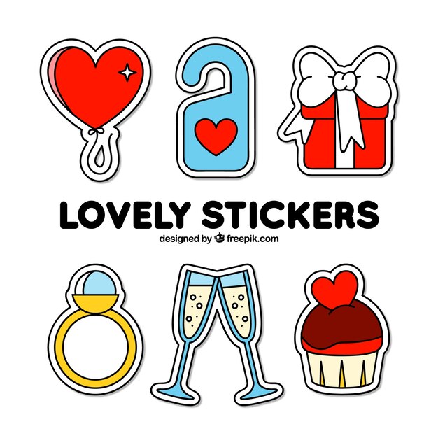 Various hand drawn romantic stickers