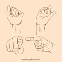 Vettore gratuito vari gesti lingua dei segni disegnati a mano
