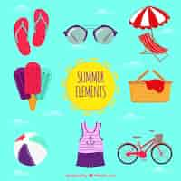 Free vector various hand-drawn summer items