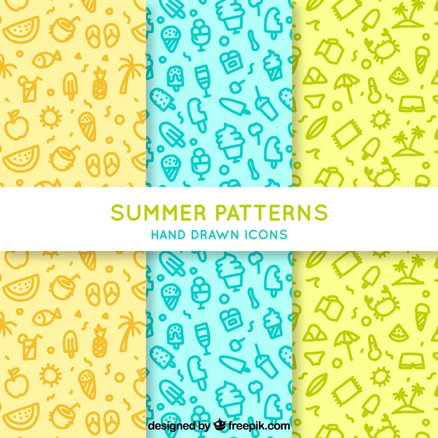 Various hand-drawn summer patterns