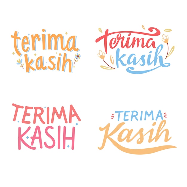 Various kinds of illustrations of letters and the word thank you in indonesian