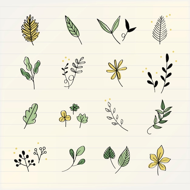 Free vector various leaves doodle collection vector