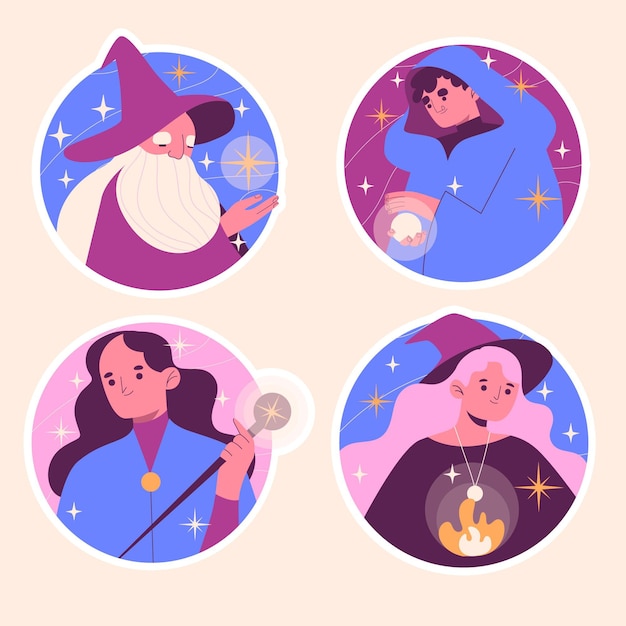 Free vector various magicians illustration collection