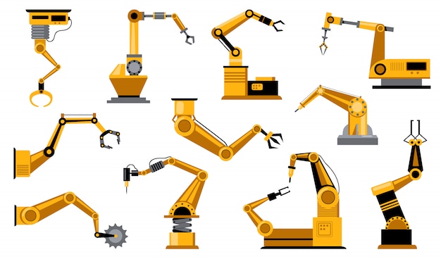 Free vector various manufacturing robots arms