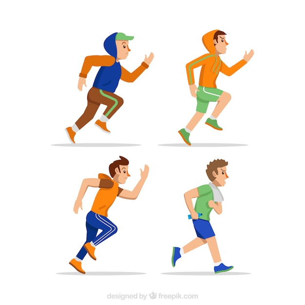 Various men running in flat design