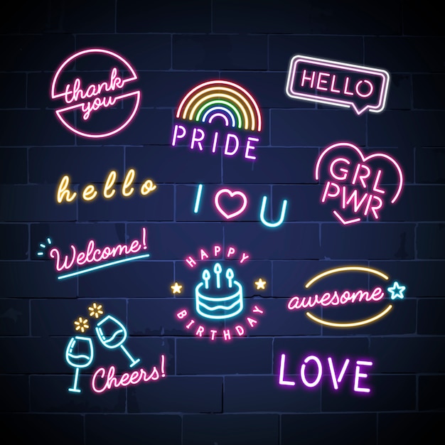 Various neon signs vector set