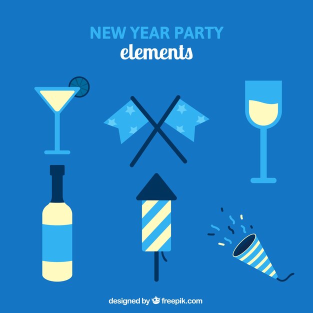 Free vector various new year party elements in flat design