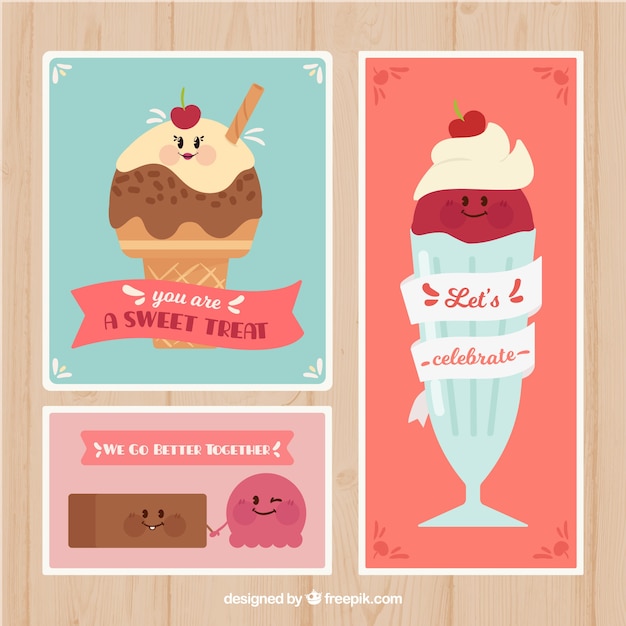 Various nice ice cream cards in retro design – Free Vector Download