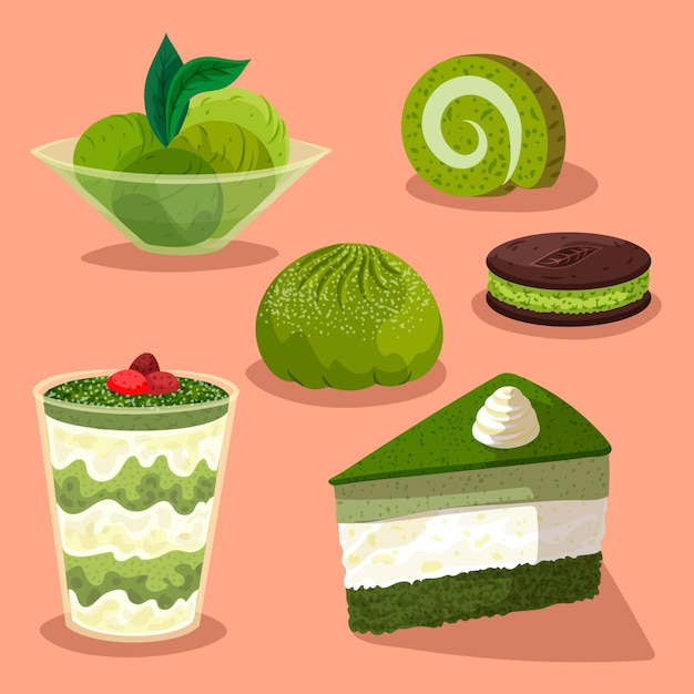 Free vector various organic sweets of matcha collection